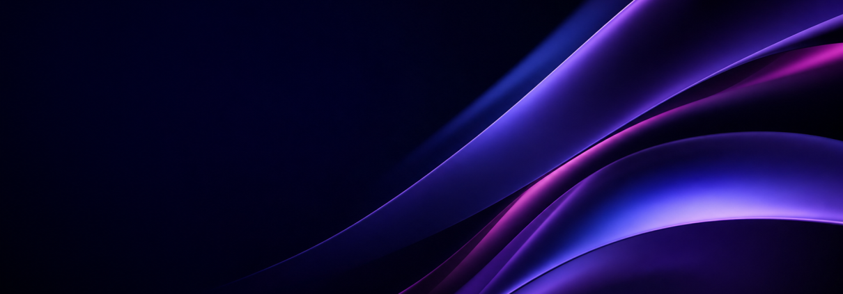 Abstract dark navy background with flowing purple and magenta 3D ribbon shapes, representing hybrid mail document flow