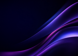 Abstract dark navy background with flowing purple and magenta 3D ribbon shapes, representing hybrid mail document flow