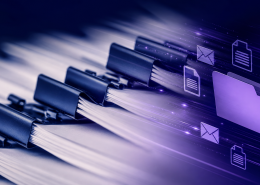 Document mailing services for UK organisations, navy and purple abstract envelope and digital delivery graphic