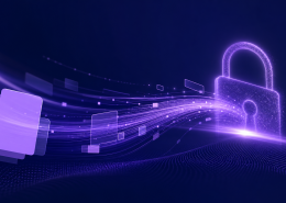 Abstract navy and purple graphic representing secure digital document delivery