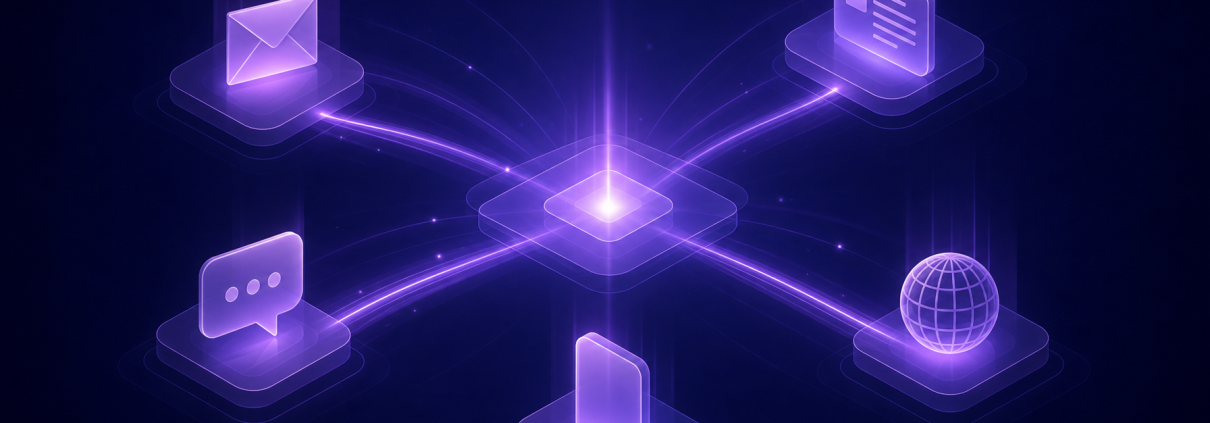 Abstract navy and purple graphic representing a multichannel communication platform