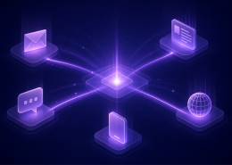 Abstract navy and purple graphic representing a multichannel communication platform
