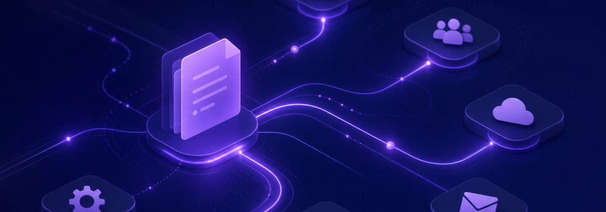 Abstract navy and purple graphic representing smart document distribution workflows