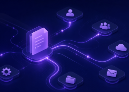 Abstract navy and purple graphic representing smart document distribution workflows