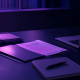 Navy and purple editorial photograph of a desk with correspondence and a laptop
